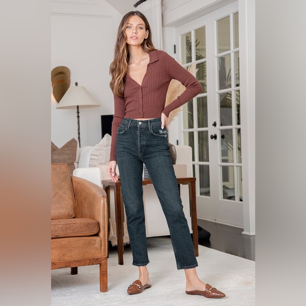 AGOLDE Riley Dark Wash High Rise Straight Cropped Jeans. Size 27